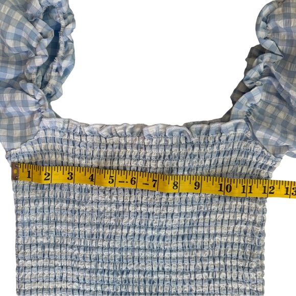 NWT CHASER Smocked Puff Sleeve Top Blue Gingham XS - Picture 6 of 6